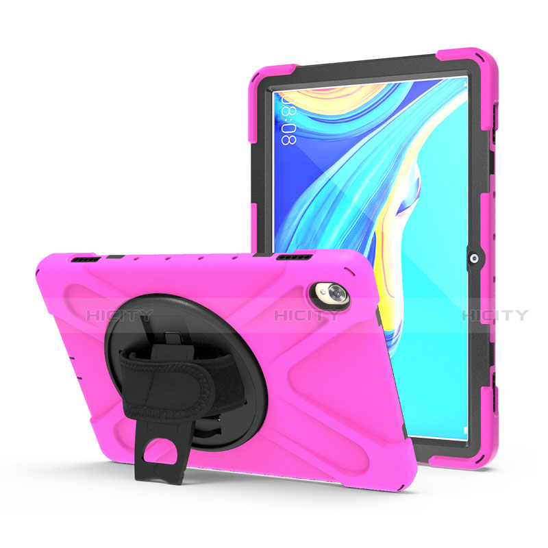 Custodia Silicone e Plastica Opaca Cover con Supporto A01 per Huawei MediaPad M6 10.8 Rosa Caldo