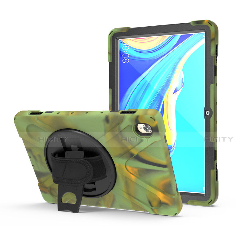 Custodia Silicone e Plastica Opaca Cover con Supporto A01 per Huawei MediaPad M6 10.8 Verde Militare