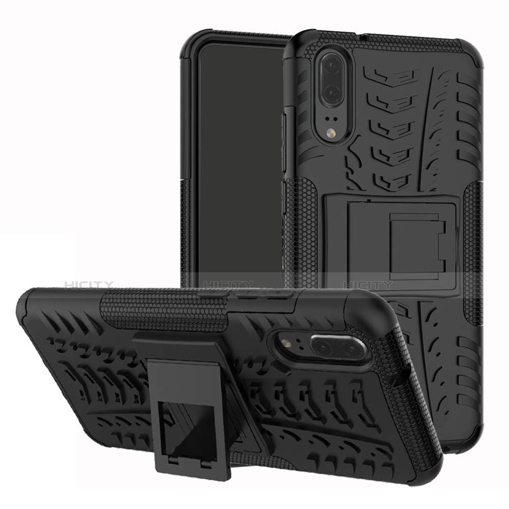 Custodia Silicone e Plastica Opaca Cover con Supporto A01 per Huawei P20 Nero