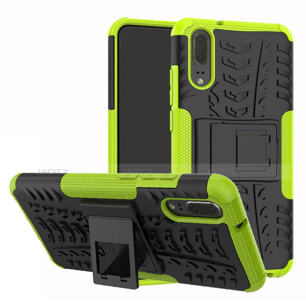 Custodia Silicone e Plastica Opaca Cover con Supporto A01 per Huawei P20 Verde