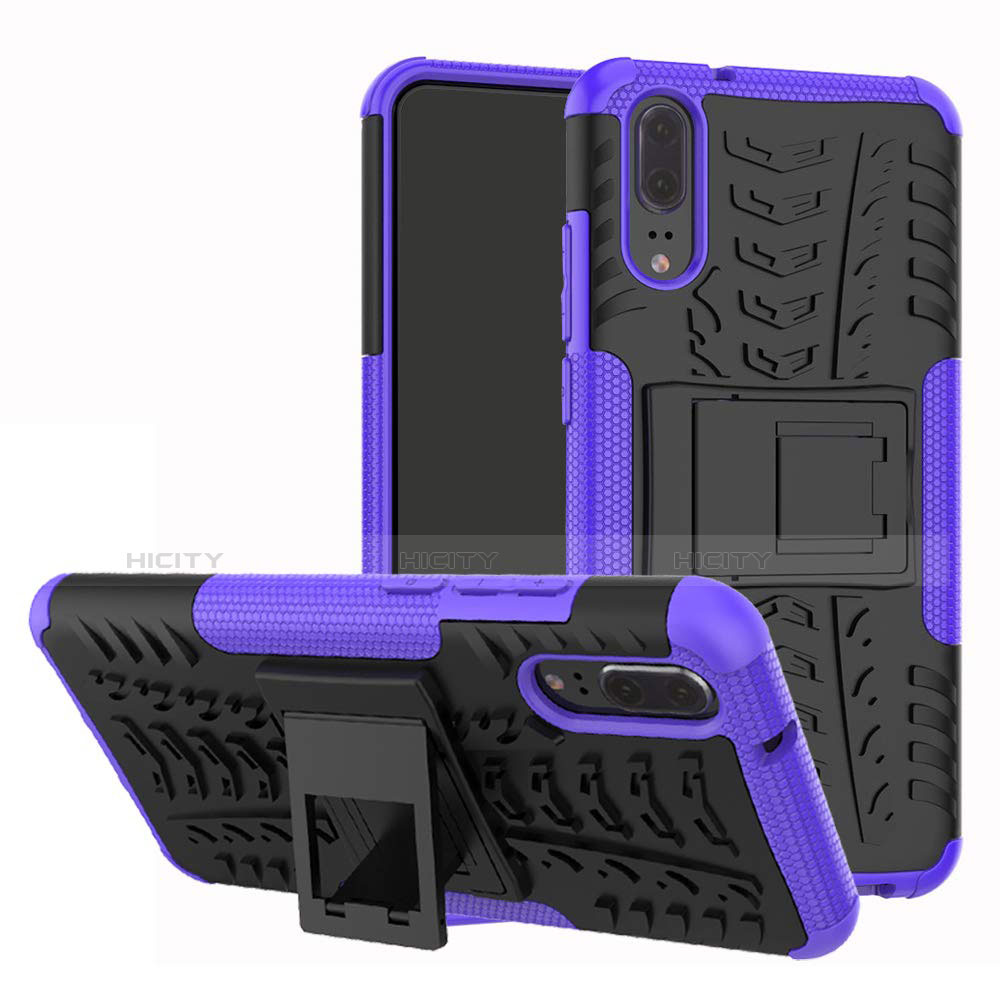 Custodia Silicone e Plastica Opaca Cover con Supporto A01 per Huawei P20 Viola