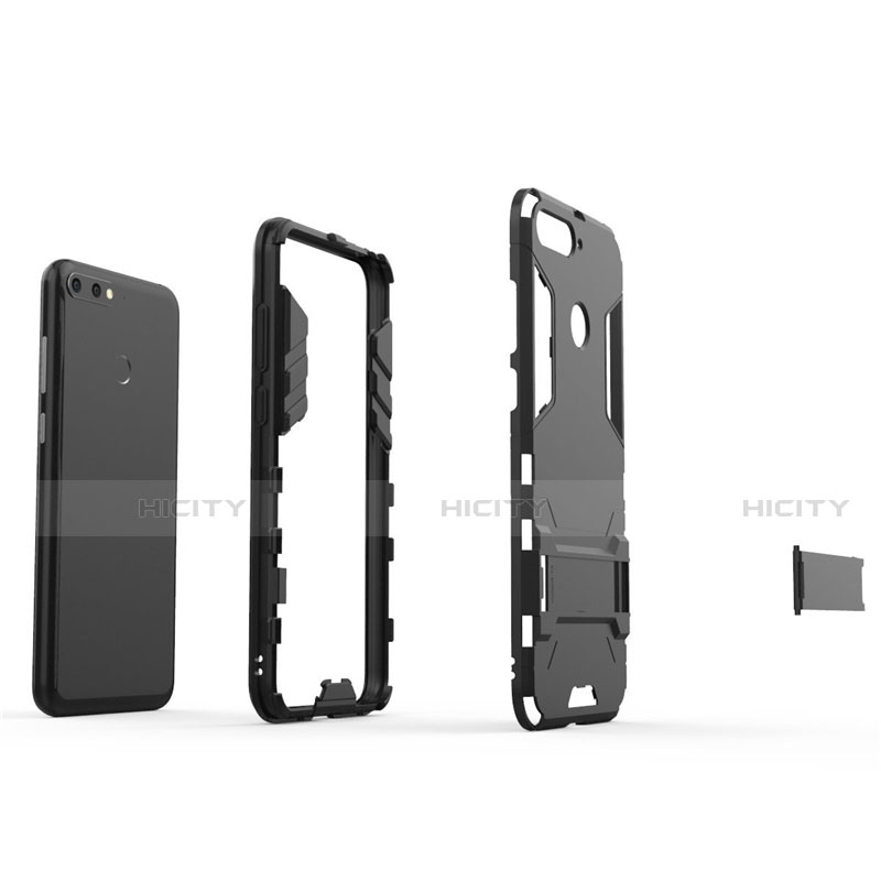 Custodia Silicone e Plastica Opaca Cover con Supporto A01 per Huawei Y6 Prime (2018)