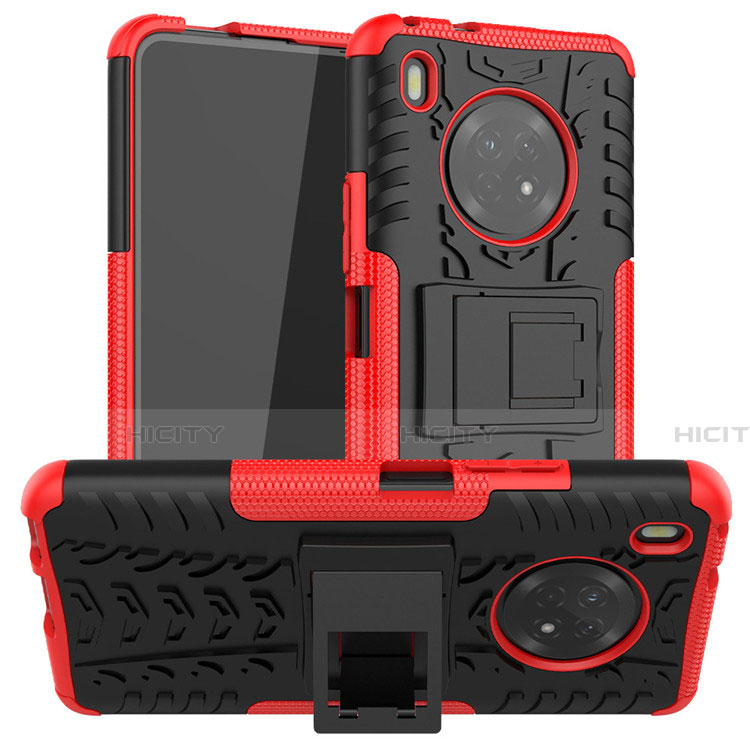 Custodia Silicone e Plastica Opaca Cover con Supporto A01 per Huawei Y9a Rosso