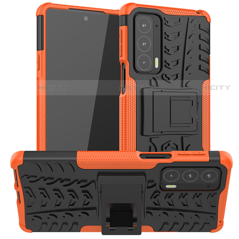 Custodia Silicone e Plastica Opaca Cover con Supporto A01 per Motorola Moto Edge Lite 5G Arancione