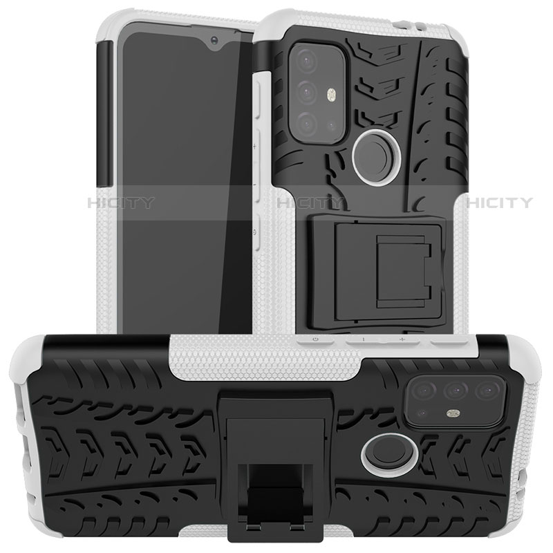 Custodia Silicone e Plastica Opaca Cover con Supporto A01 per Motorola Moto G10 Bianco