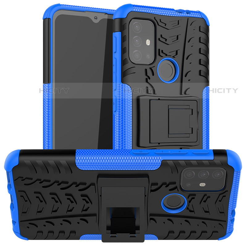 Custodia Silicone e Plastica Opaca Cover con Supporto A01 per Motorola Moto G10 Blu