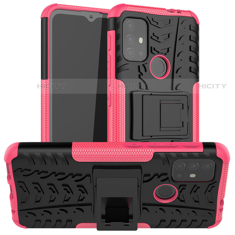Custodia Silicone e Plastica Opaca Cover con Supporto A01 per Motorola Moto G30 Rosa Caldo