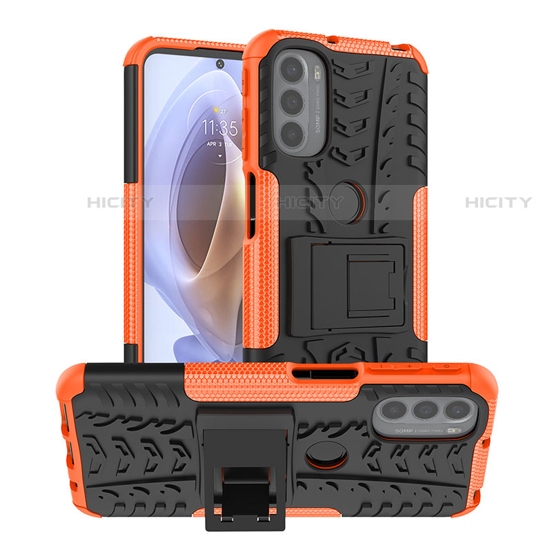 Custodia Silicone e Plastica Opaca Cover con Supporto A01 per Motorola Moto G31 Arancione