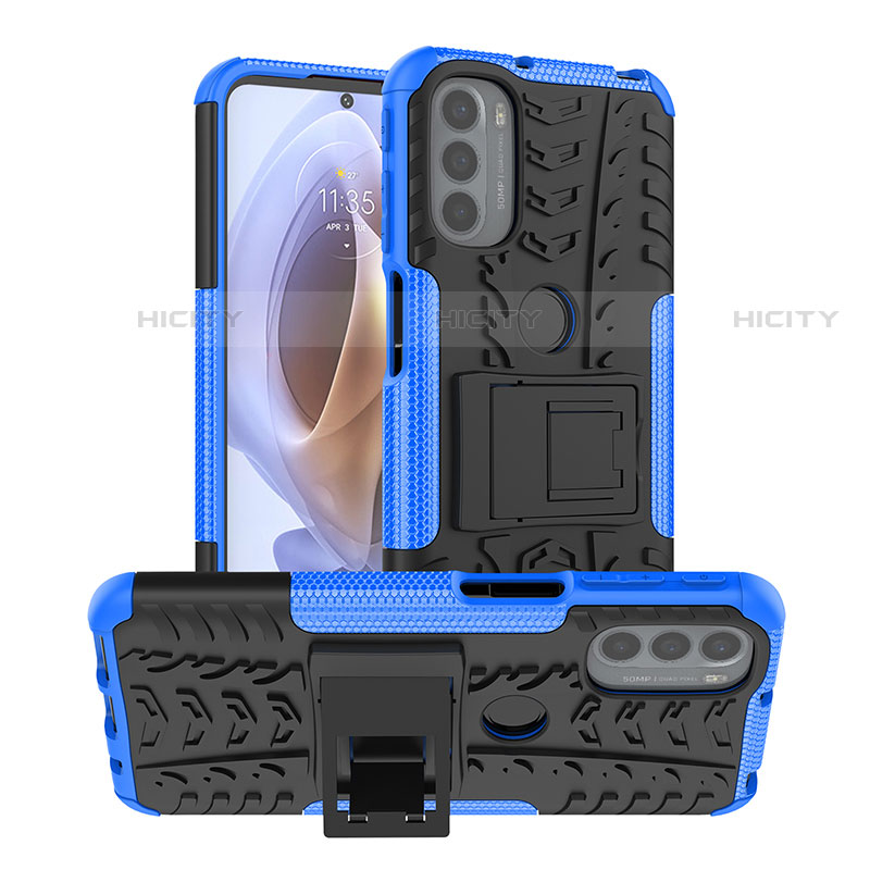 Custodia Silicone e Plastica Opaca Cover con Supporto A01 per Motorola Moto G31 Blu
