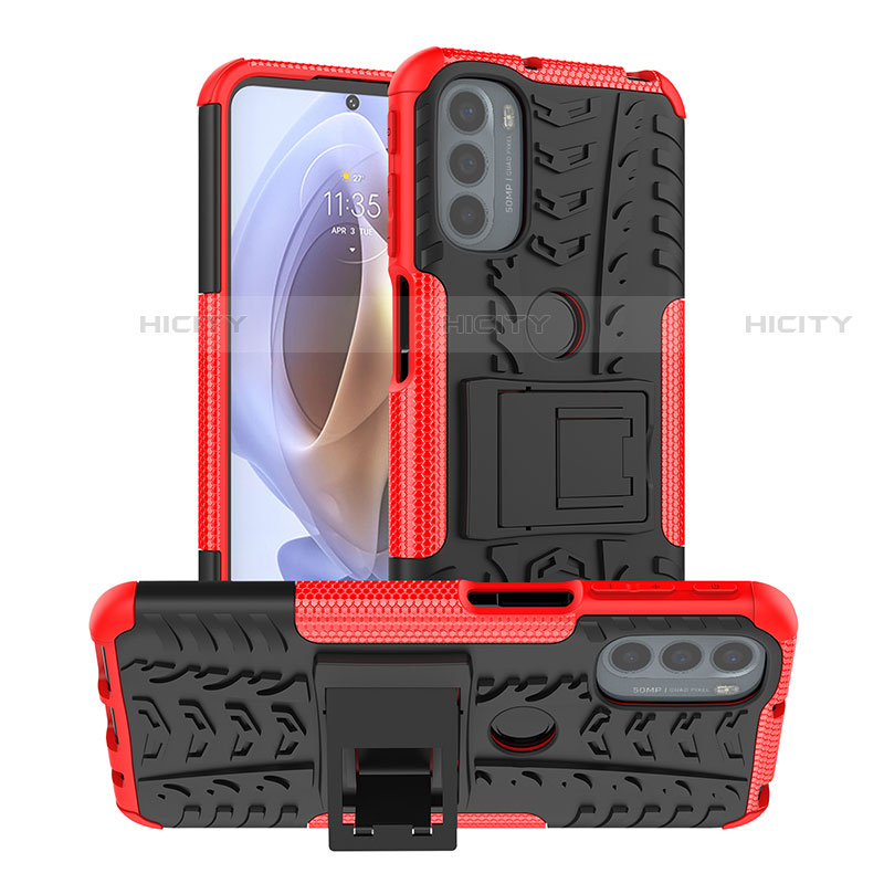 Custodia Silicone e Plastica Opaca Cover con Supporto A01 per Motorola Moto G31 Rosso