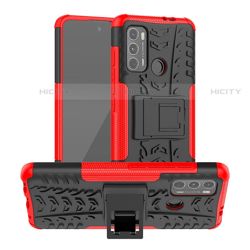 Custodia Silicone e Plastica Opaca Cover con Supporto A01 per Motorola Moto G40 Fusion Rosso
