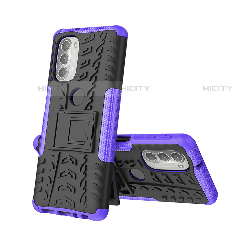 Custodia Silicone e Plastica Opaca Cover con Supporto A01 per Motorola Moto G51 5G Viola