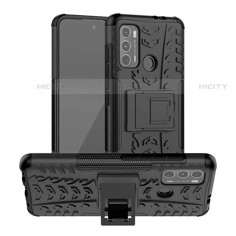 Custodia Silicone e Plastica Opaca Cover con Supporto A01 per Motorola Moto G60 Nero