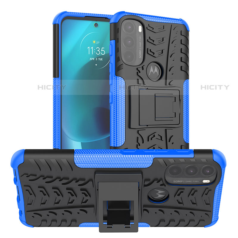 Custodia Silicone e Plastica Opaca Cover con Supporto A01 per Motorola Moto G71 5G Blu