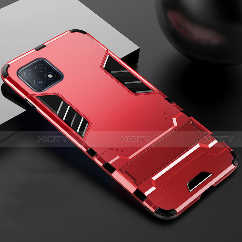 Custodia Silicone e Plastica Opaca Cover con Supporto A01 per Oppo A72 5G Rosso