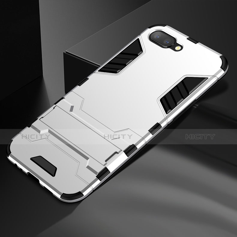 Custodia Silicone e Plastica Opaca Cover con Supporto A01 per Oppo K1 Argento