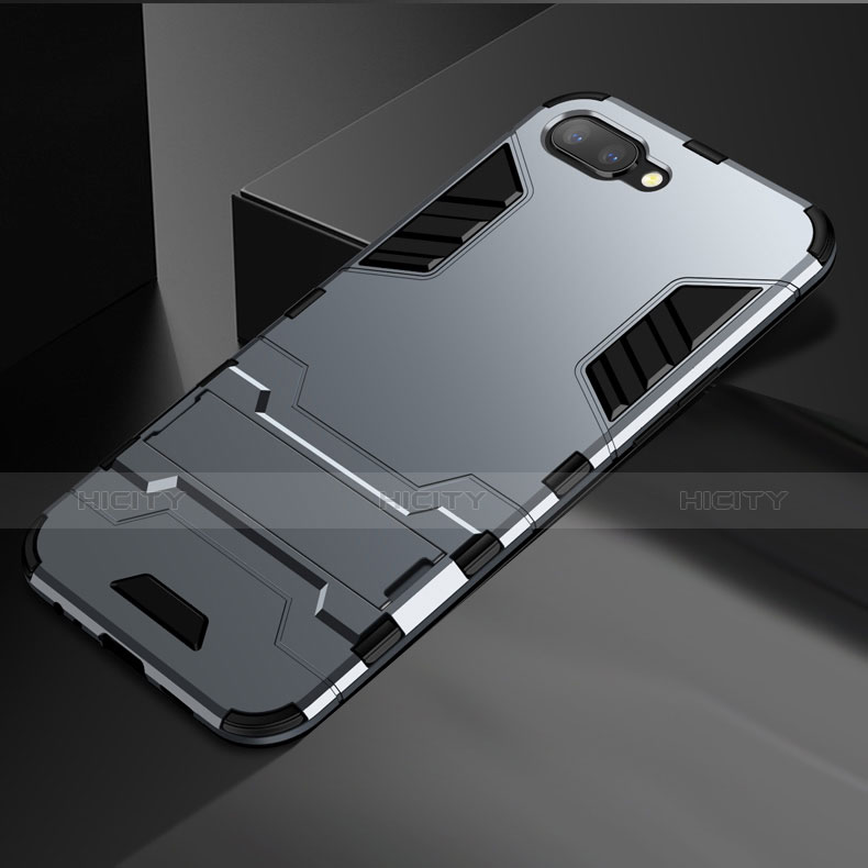 Custodia Silicone e Plastica Opaca Cover con Supporto A01 per Oppo K1 Grigio