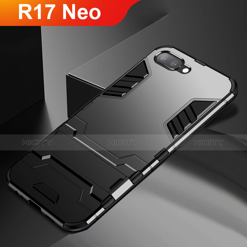 Custodia Silicone e Plastica Opaca Cover con Supporto A01 per Oppo R17 Neo Nero