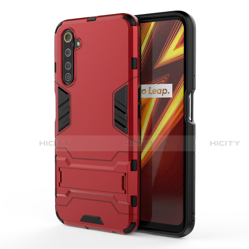 Custodia Silicone e Plastica Opaca Cover con Supporto A01 per Realme 6 Pro Rosso