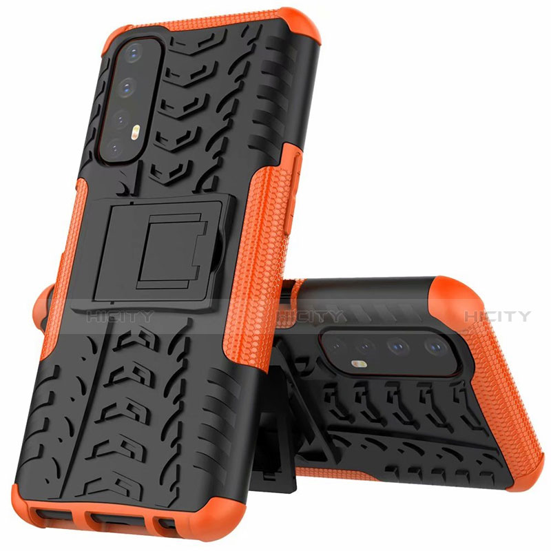 Custodia Silicone e Plastica Opaca Cover con Supporto A01 per Realme 7 Arancione