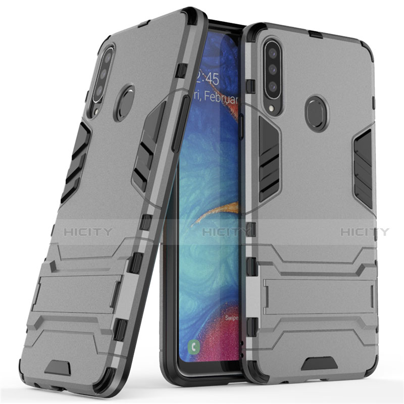 Custodia Silicone e Plastica Opaca Cover con Supporto A01 per Samsung Galaxy A20s