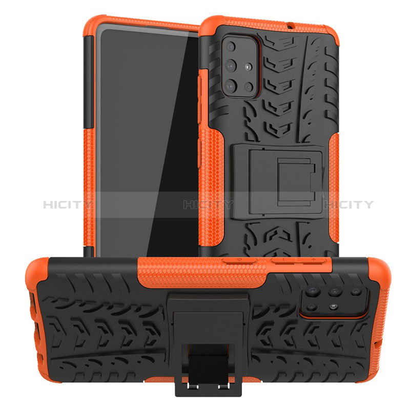 Custodia Silicone e Plastica Opaca Cover con Supporto A01 per Samsung Galaxy A71 4G A715 Arancione