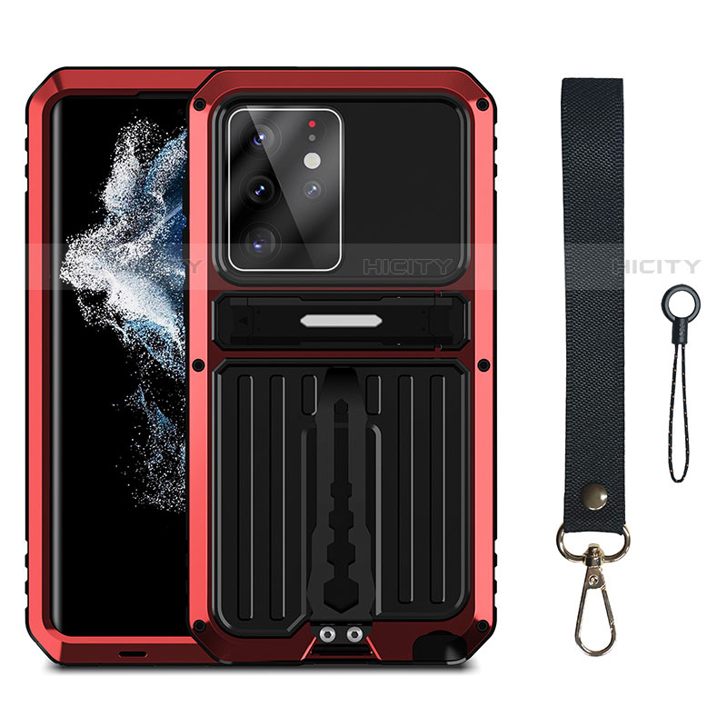 Custodia Silicone e Plastica Opaca Cover con Supporto A01 per Samsung Galaxy S23 Ultra 5G Rosso