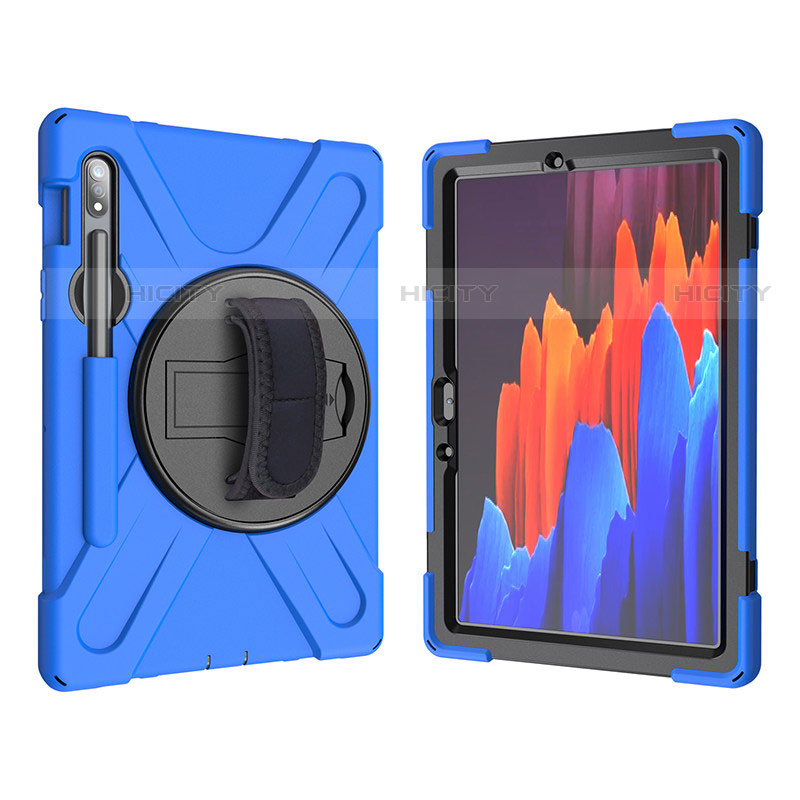 Custodia Silicone e Plastica Opaca Cover con Supporto A01 per Samsung Galaxy Tab S7 11 Wi-Fi SM-T870 Blu