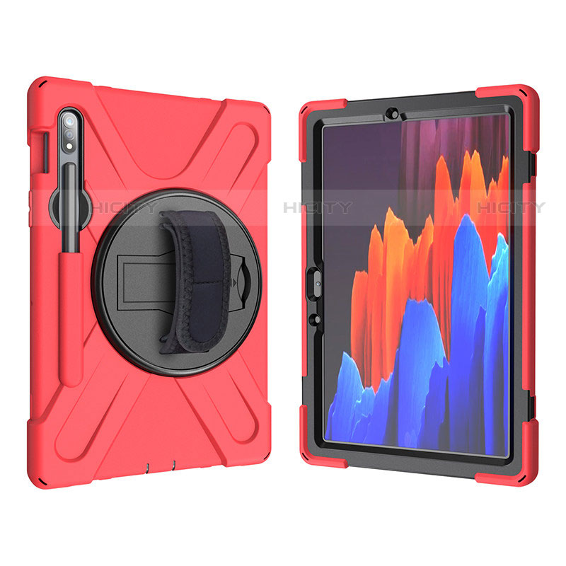 Custodia Silicone e Plastica Opaca Cover con Supporto A01 per Samsung Galaxy Tab S7 11 Wi-Fi SM-T870 Rosso