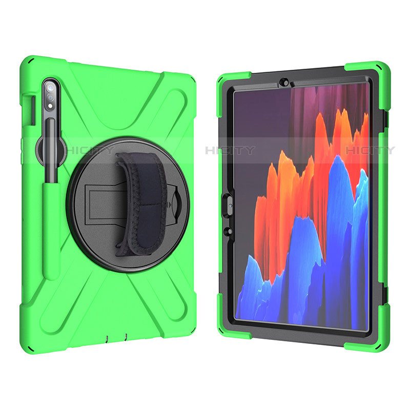 Custodia Silicone e Plastica Opaca Cover con Supporto A01 per Samsung Galaxy Tab S7 11 Wi-Fi SM-T870 Verde