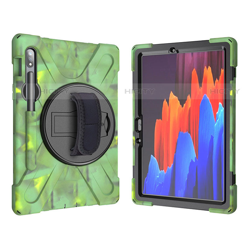 Custodia Silicone e Plastica Opaca Cover con Supporto A01 per Samsung Galaxy Tab S7 11 Wi-Fi SM-T870 Verde Militare