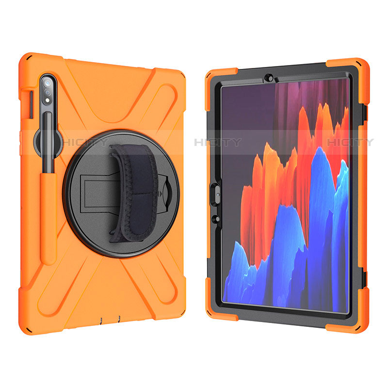 Custodia Silicone e Plastica Opaca Cover con Supporto A01 per Samsung Galaxy Tab S7 4G 11 SM-T875 Arancione