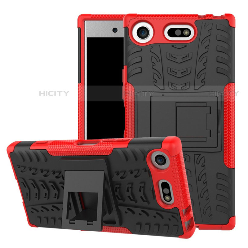 Custodia Silicone e Plastica Opaca Cover con Supporto A01 per Sony Xperia XZ1 Compact Rosso