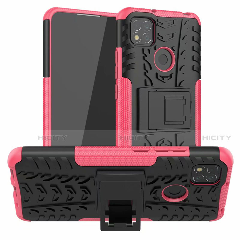 Custodia Silicone e Plastica Opaca Cover con Supporto A01 per Xiaomi Redmi 9C NFC