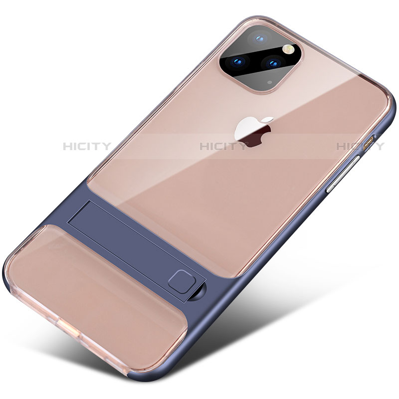 Custodia Silicone e Plastica Opaca Cover con Supporto A02 per Apple iPhone 11 Pro Max Blu