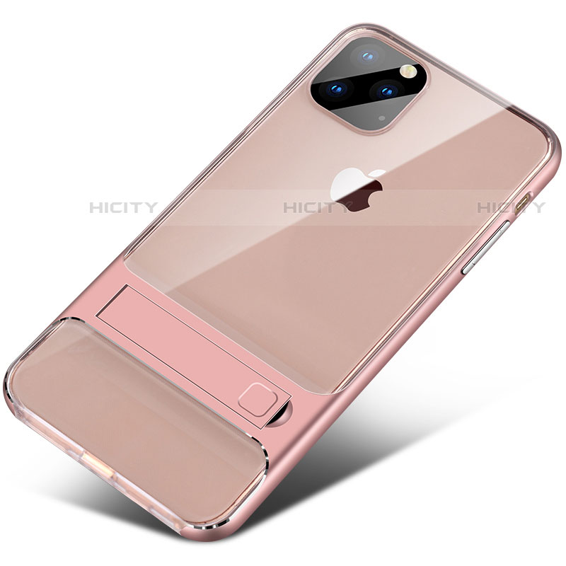 Custodia Silicone e Plastica Opaca Cover con Supporto A02 per Apple iPhone 11 Pro Max Oro Rosa