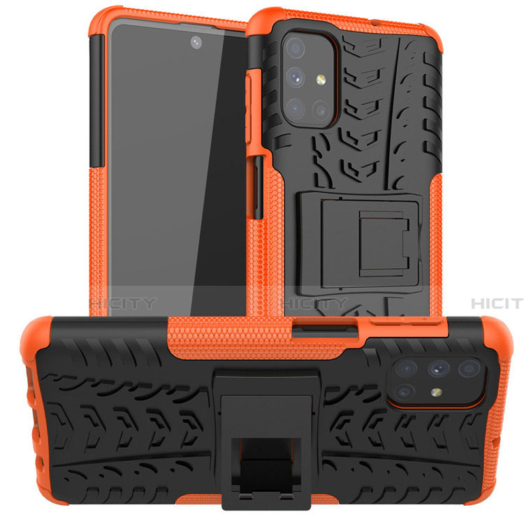 Custodia Silicone e Plastica Opaca Cover con Supporto A02 per Samsung Galaxy M51 Arancione