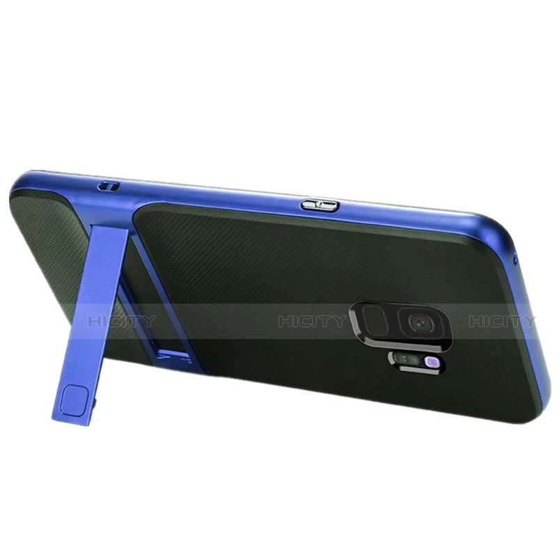 Custodia Silicone e Plastica Opaca Cover con Supporto A02 per Samsung Galaxy S9 Blu