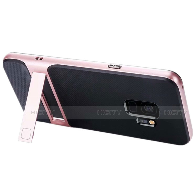 Custodia Silicone e Plastica Opaca Cover con Supporto A02 per Samsung Galaxy S9 Oro Rosa