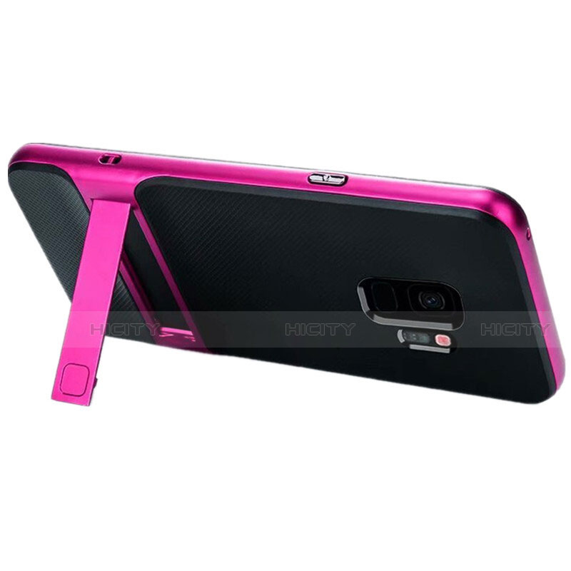 Custodia Silicone e Plastica Opaca Cover con Supporto A02 per Samsung Galaxy S9 Rosa Caldo