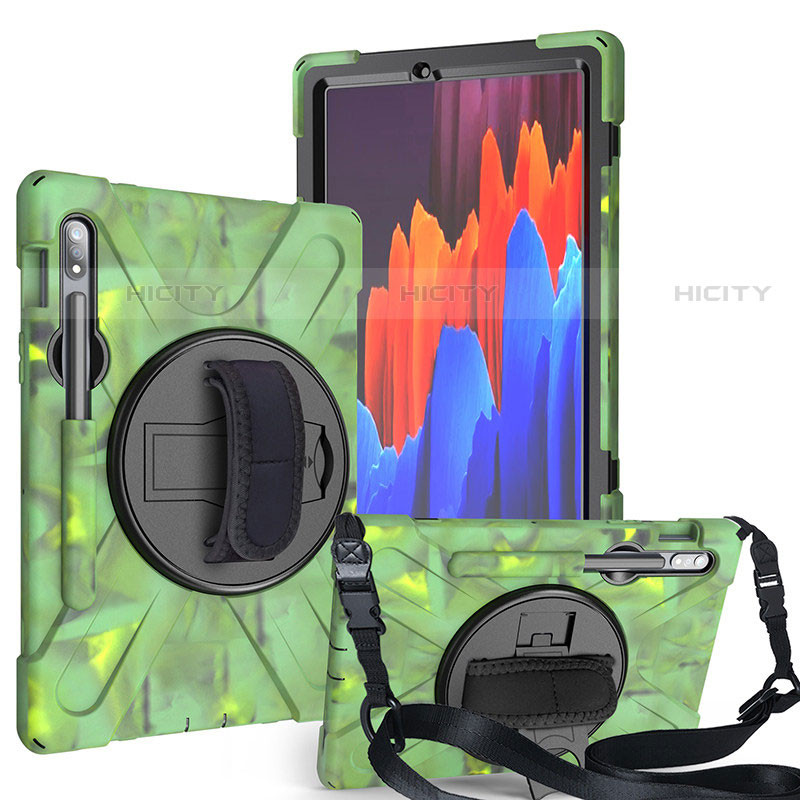 Custodia Silicone e Plastica Opaca Cover con Supporto A02 per Samsung Galaxy Tab S7 11 Wi-Fi SM-T870 Verde Militare