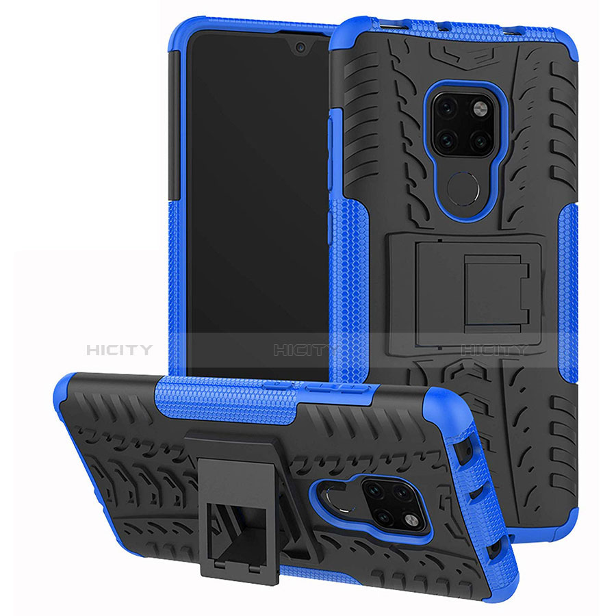 Custodia Silicone e Plastica Opaca Cover con Supporto A03 per Huawei Mate 20 Blu