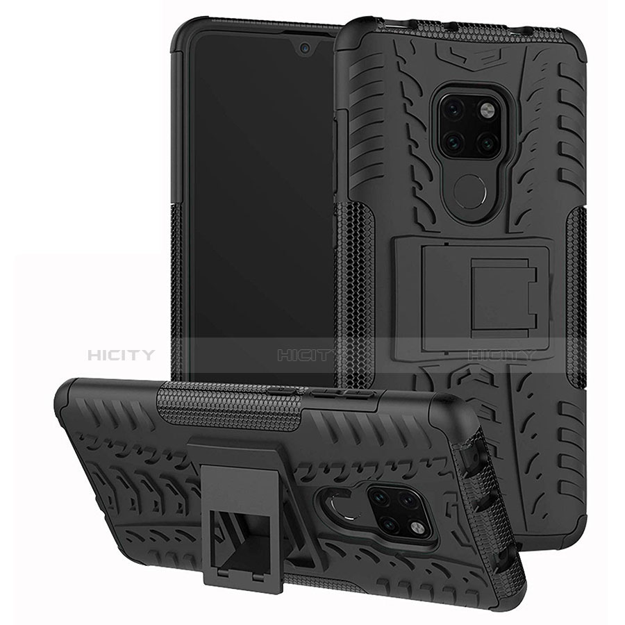 Custodia Silicone e Plastica Opaca Cover con Supporto A03 per Huawei Mate 20 Nero
