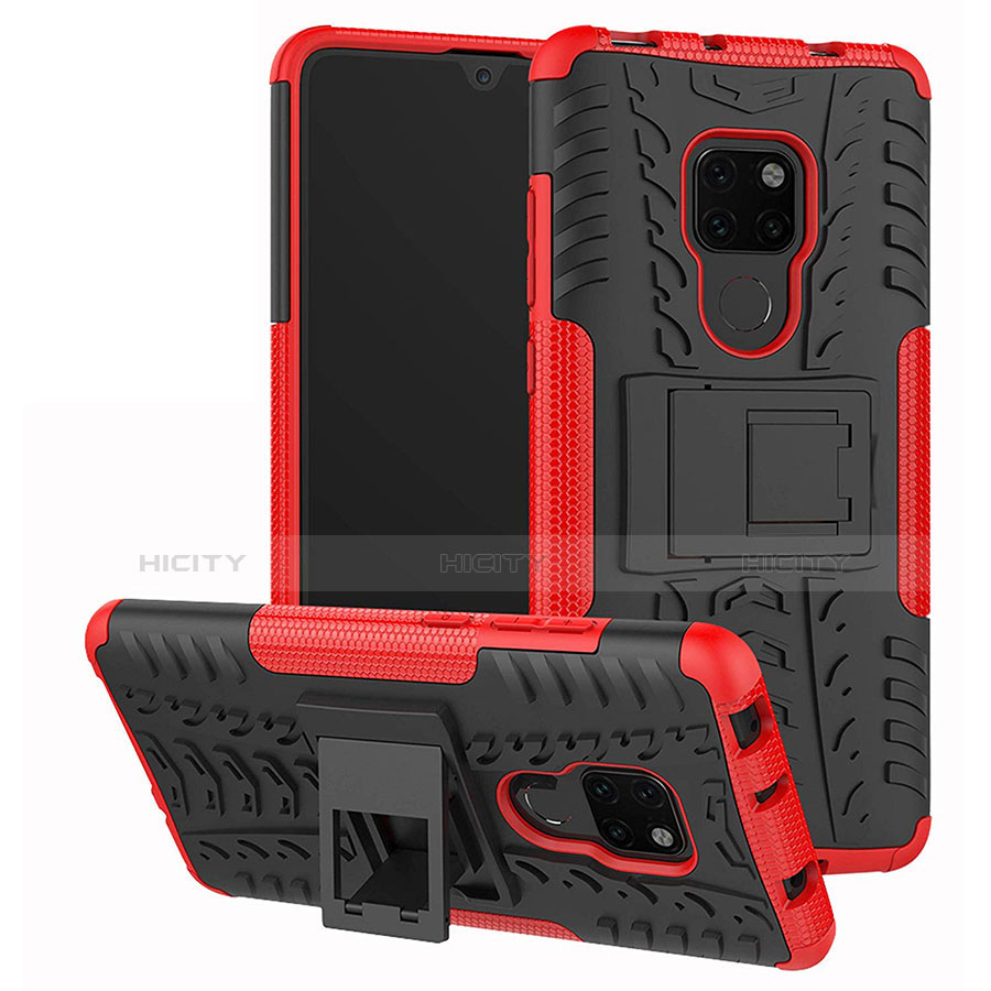 Custodia Silicone e Plastica Opaca Cover con Supporto A03 per Huawei Mate 20 Rosso