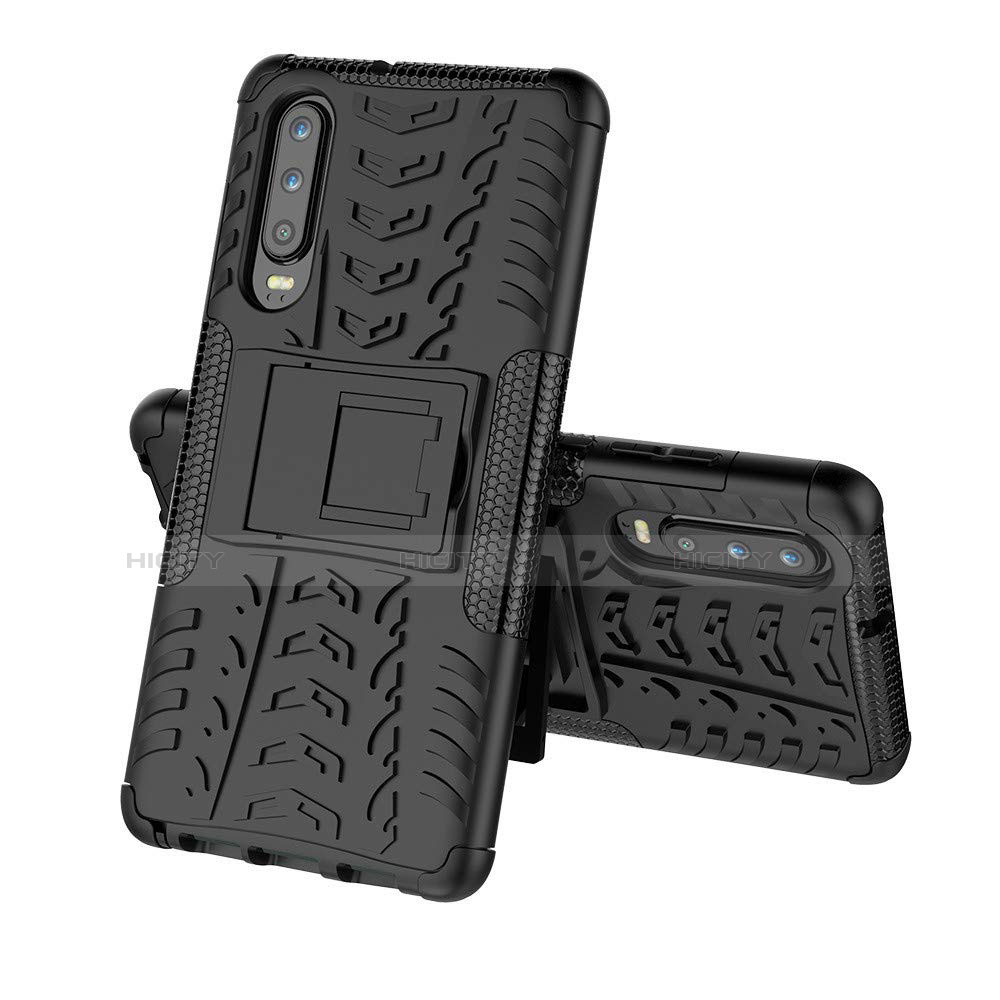 Custodia Silicone e Plastica Opaca Cover con Supporto A03 per Huawei P30 Nero