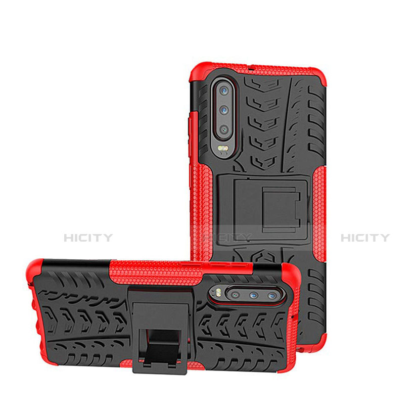 Custodia Silicone e Plastica Opaca Cover con Supporto A03 per Huawei P30 Rosso