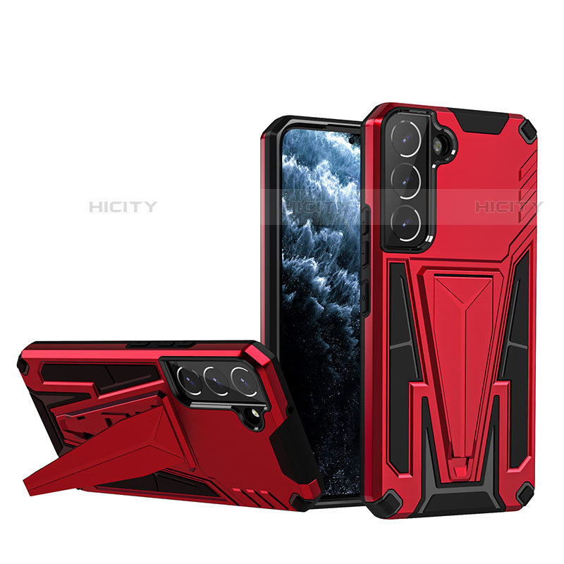 Custodia Silicone e Plastica Opaca Cover con Supporto A03 per Samsung Galaxy S21 5G Rosso