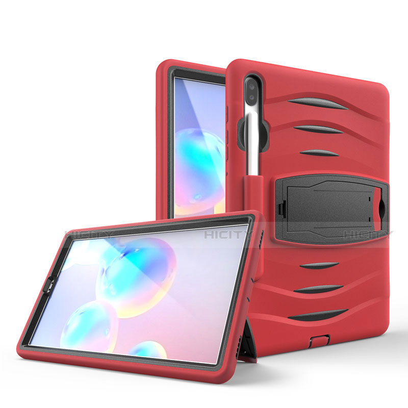 Custodia Silicone e Plastica Opaca Cover con Supporto A03 per Samsung Galaxy Tab S6 10.5 SM-T860 Rosso