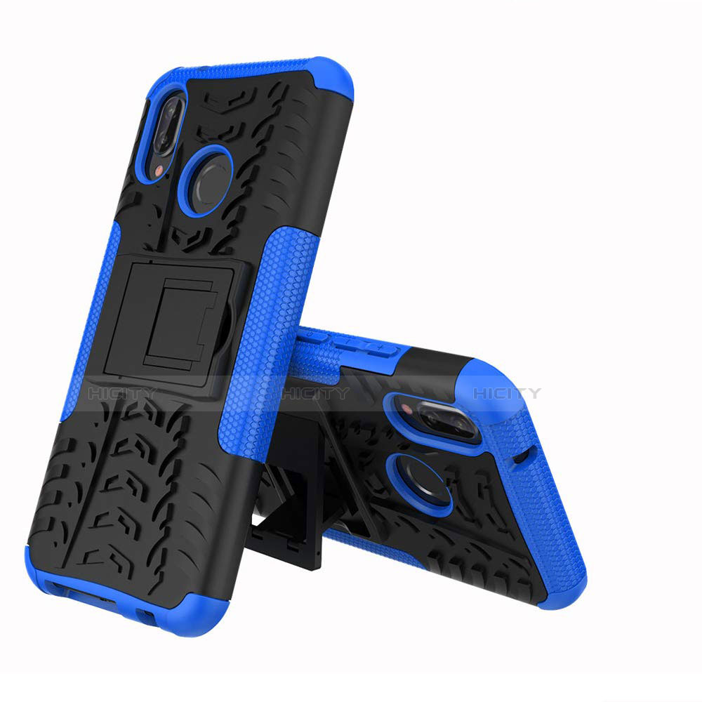 Custodia Silicone e Plastica Opaca Cover con Supporto A04 per Huawei P20 Lite Blu