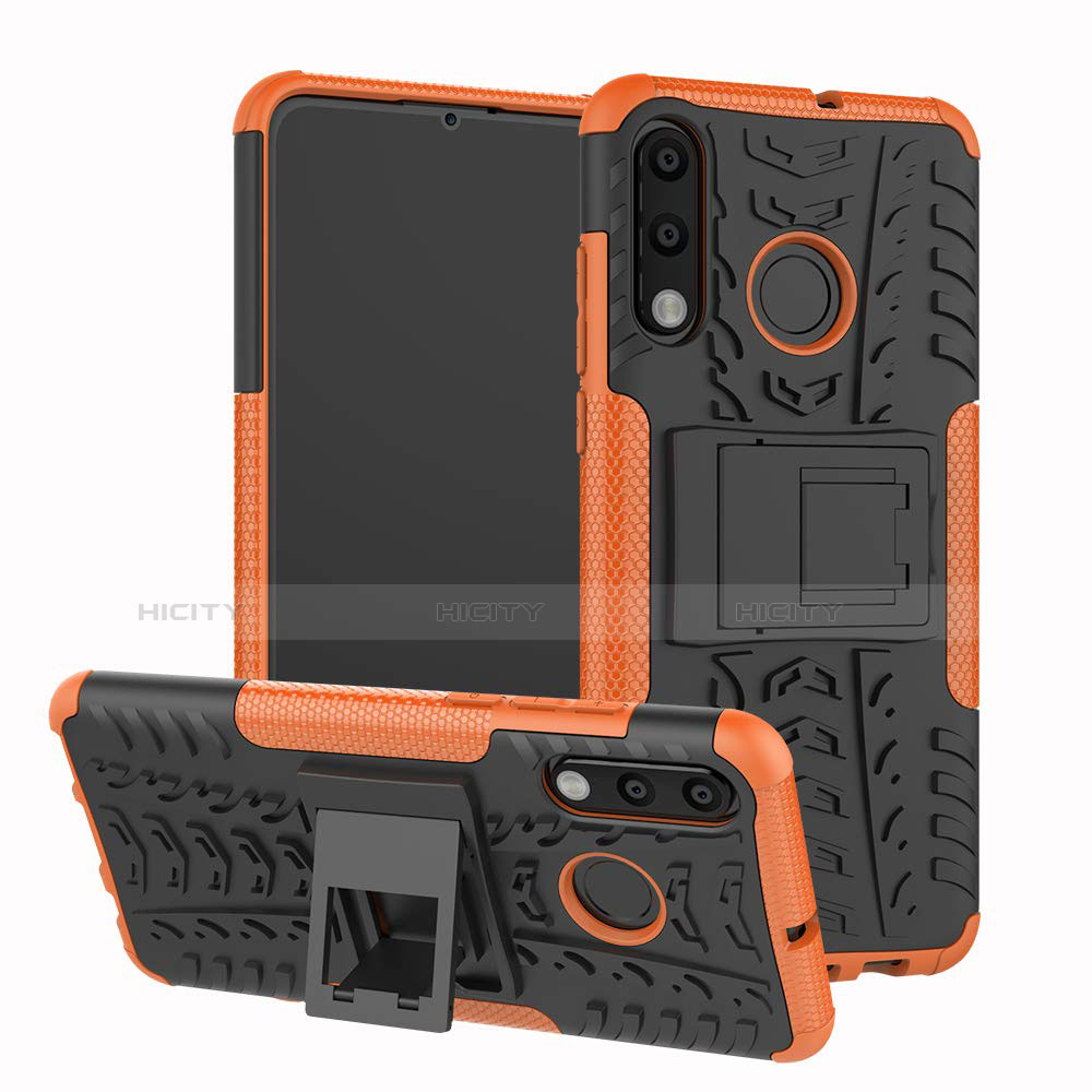 Custodia Silicone e Plastica Opaca Cover con Supporto A04 per Huawei P30 Lite Arancione